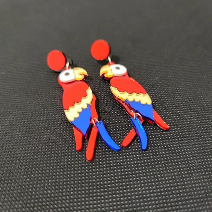 Kugars – boucles d'oreilles en forme de perroquet rouge pour femmes
