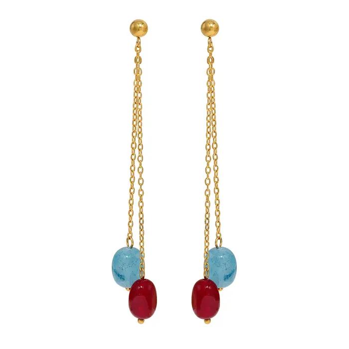 Boucles d'oreilles longues élégantes avec pendentif en pierre colorée