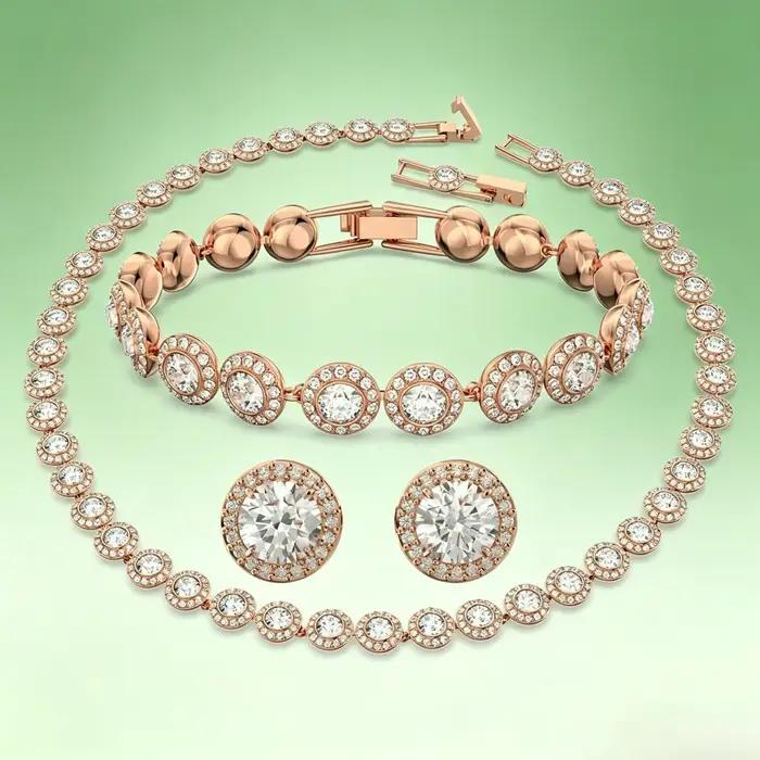 Ensemble de bijoux rond 2026 avec boucles d'oreilles, bracelet et collier en pierres précieuses pour femmes occasions spéciales
