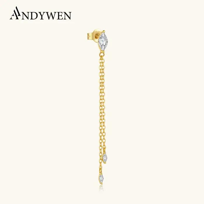 Boucles d'oreilles pendantes en argent sterling 925 ANDYWEN avec zircon marquise et chaîne à pampilles