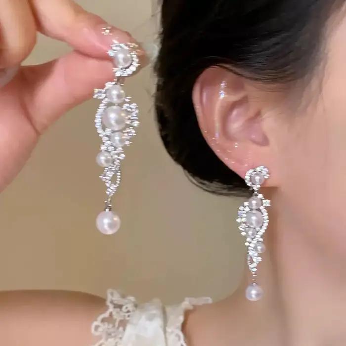 BLIJERY – boucles d'oreilles longues élégantes en perles simulées