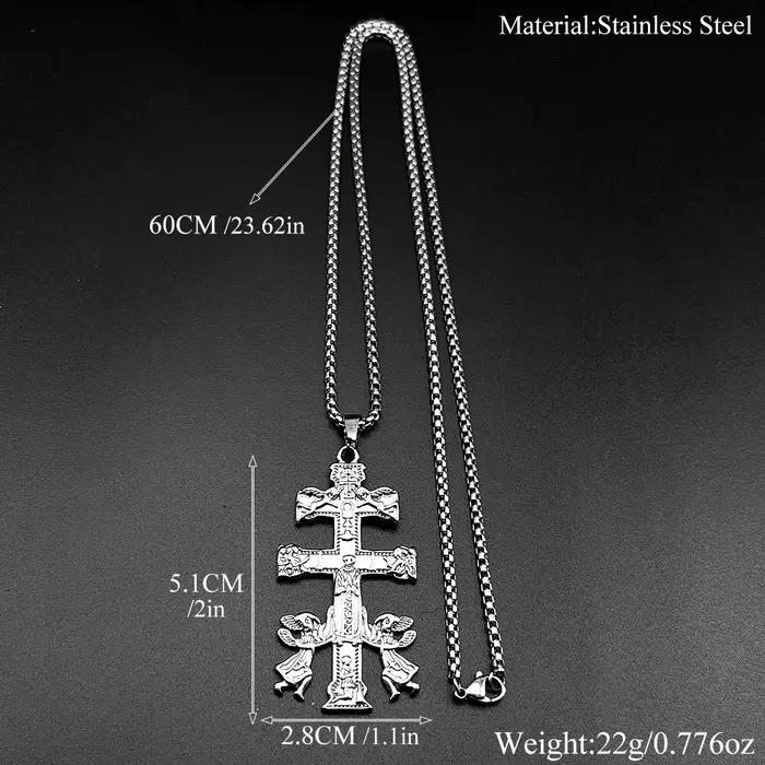 Collier pendentif en acier inoxydable avec croix catholique INRI