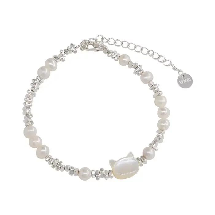 Bracelet à breloques en argent Sterling 925 pour femmes et hommes, perles naturelles, chat, luxe, fiançailles, mariage, mode, bijoux de fête