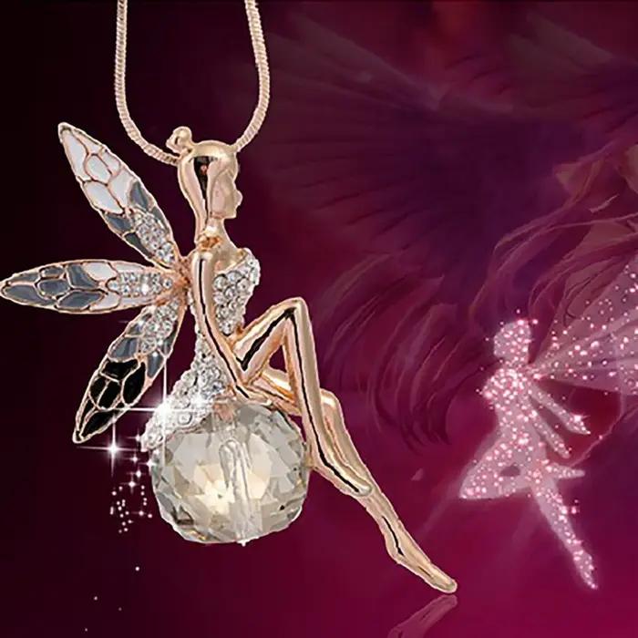 Collier avec pendentif ange ailes en cristal pour femmes et hommes
