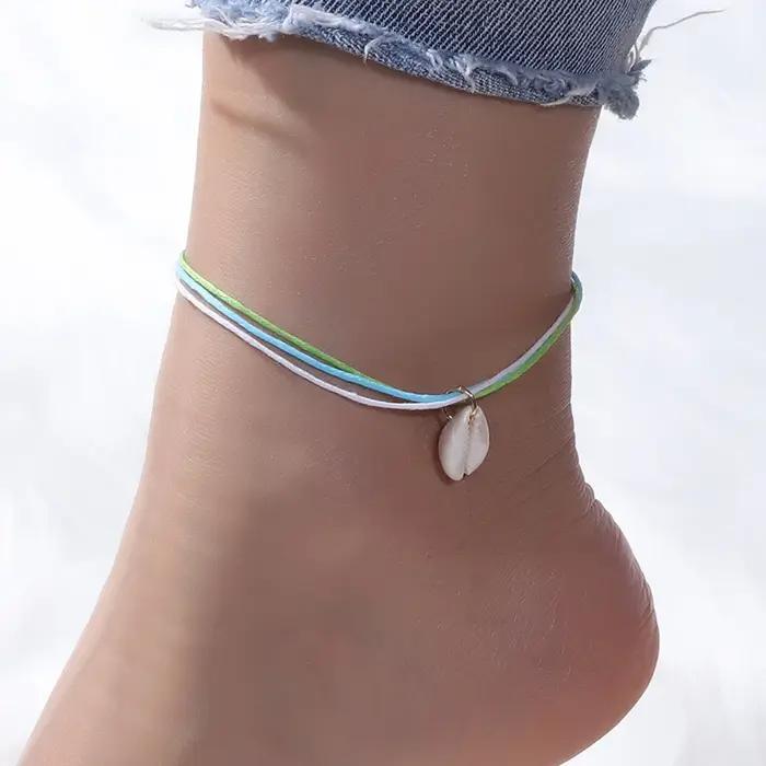 Bracelets de cheville brodés tressés bohèmes faits à la main pour filles, bracelets de rinçage, plag