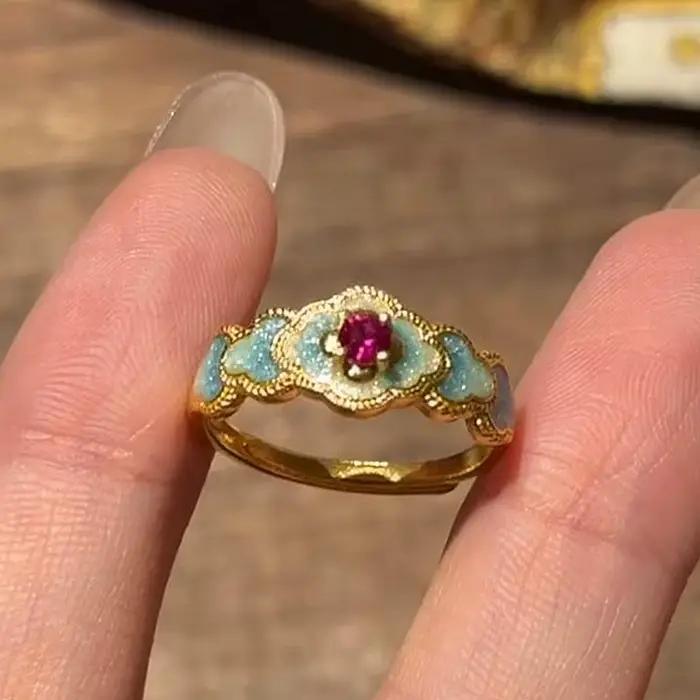 Bague de cocktail classique vintage fleur or zirconium réglable pour femmes occasions spéciales mariage
