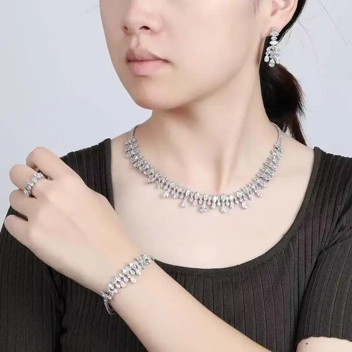 Parures de bijoux HADIYANA, bijoux de mariage pour femmes, couleur or, collier, boucles d'oreilles, bague, bracelet BN9059, cadeau de Noël