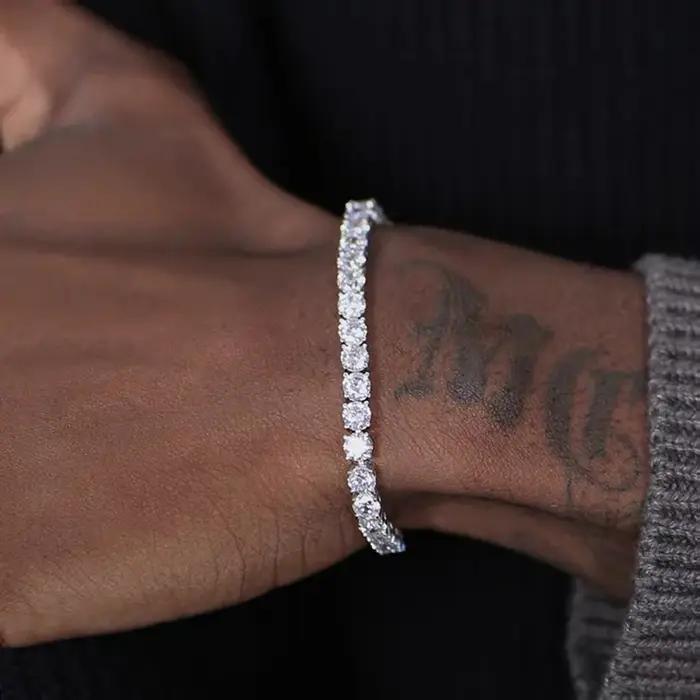 Hiphop Tennis Bracelet Homme glacé 3/4/5mm zircon cubique hommes chaîne en cristal sur la main