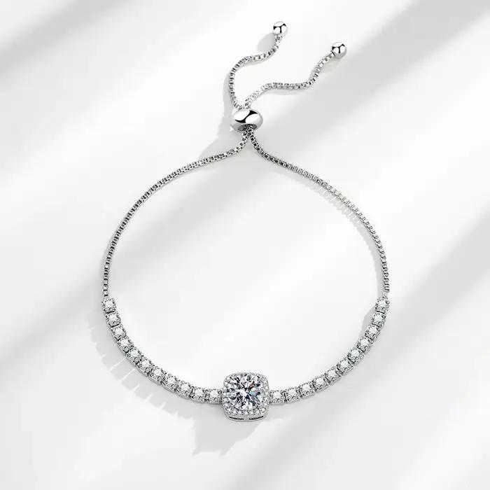 Bracelet en argent sterling 925 avec zircon imitation moissanite taille princesse carrée de 2 carats