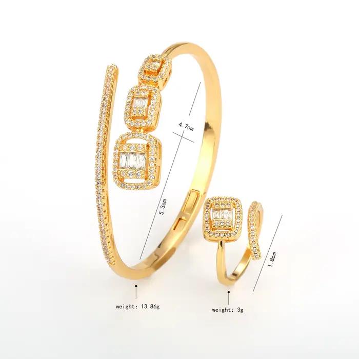 Ensemble de bracelet et bague en zircone cubique avec design or et or jaune clair pour femmes occasions spéciales