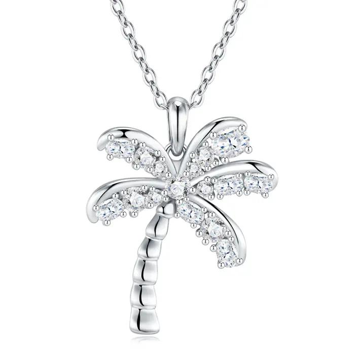 Collier pendentif palmier en argent S925 avec moissanite LinkerLove pour femme
