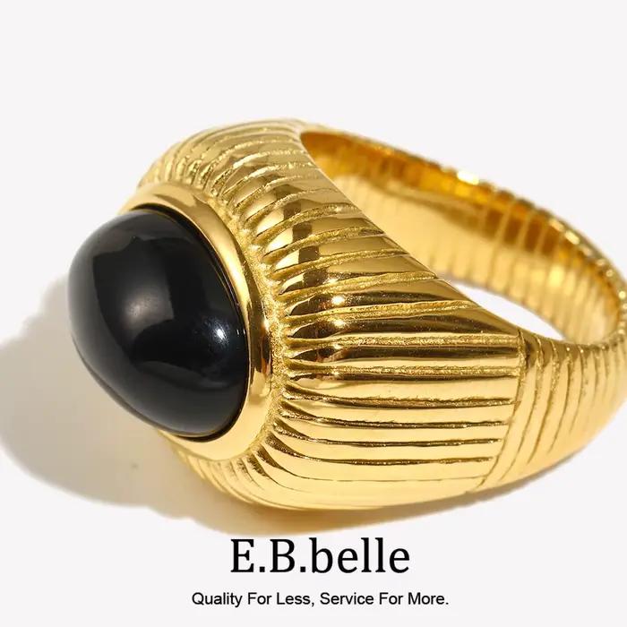 E.B.belle – bagues en pierre d'agate noire pour femmes