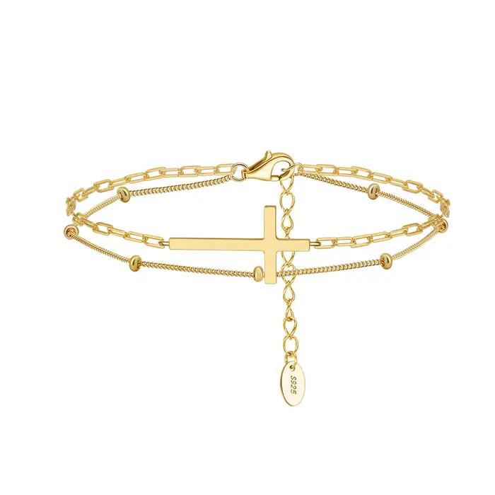 Bracelets de Tennis S925 Bracelet croisé chaîne plaquée or 14 carats réglable multicouches pour femm