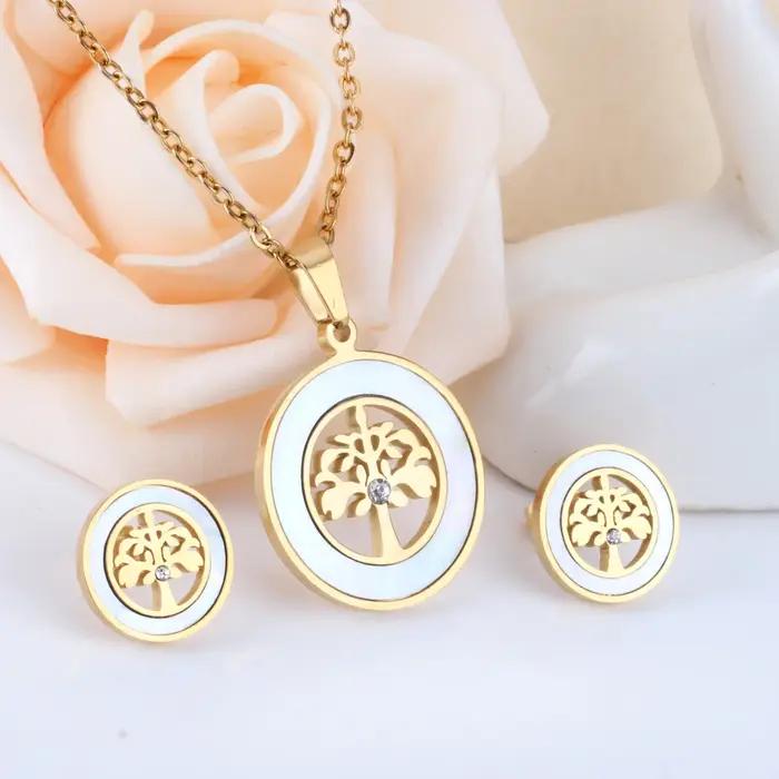 Collier et Boucles d'Oreilles avec Pendentif en Forme d'Arbre