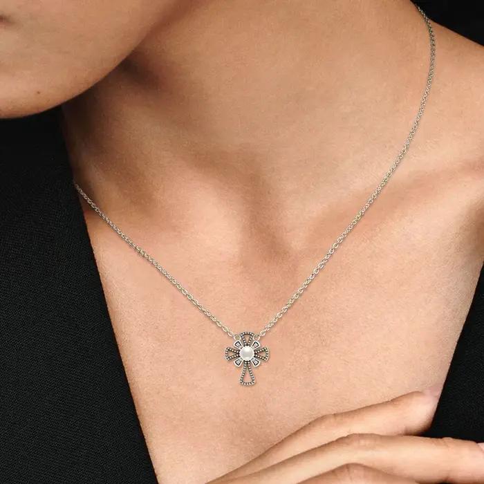 Collier croix en argent sterling 925 avec perles