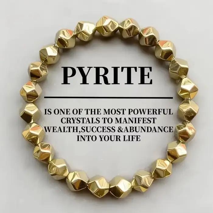 Bracelet en perles de pyrite naturelle facettées, bracelet élastique pour la richesse et la chance,