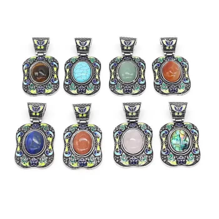 Pendentif en pierre semi-précieuse naturelle, quartz rose, breloques rétro pour bijoux à bricoler soi-même, colliers de la présidence exécutive, bracelets et boucles d'oreilles, taille 38x70mm