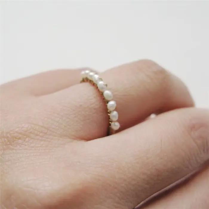 Bagues en perles remplies d'or 14 carats pour femmes, bijoux en perles naturelles minuscules, bague d'Li-faite à la main, bague Boho minimaliste