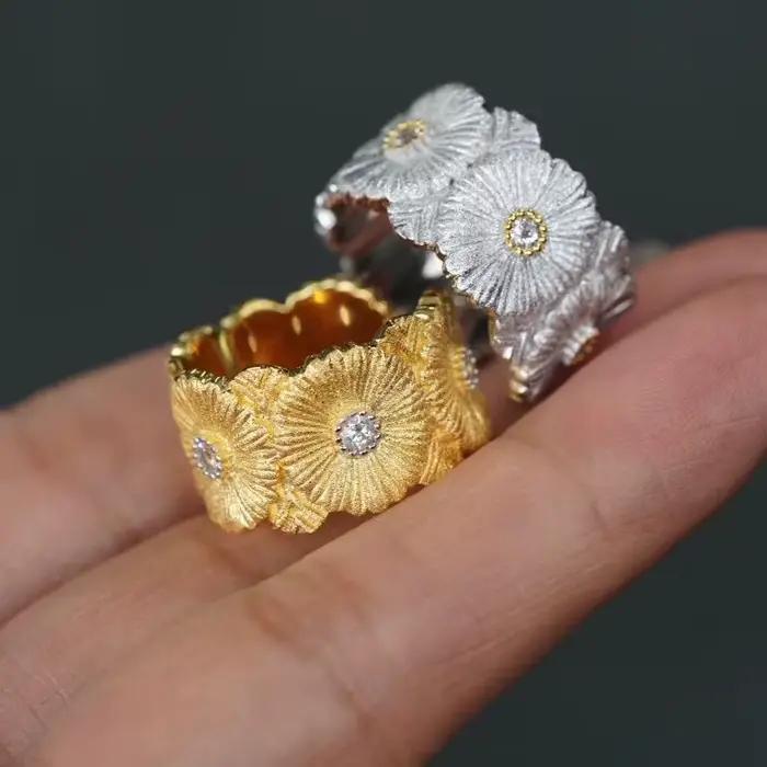 Bague en argent bicolore style toile brossée faite à la main