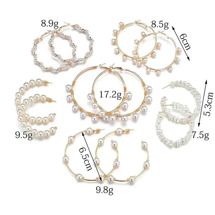 5 Style Imitation perle grandes boucles d'oreilles de luxe