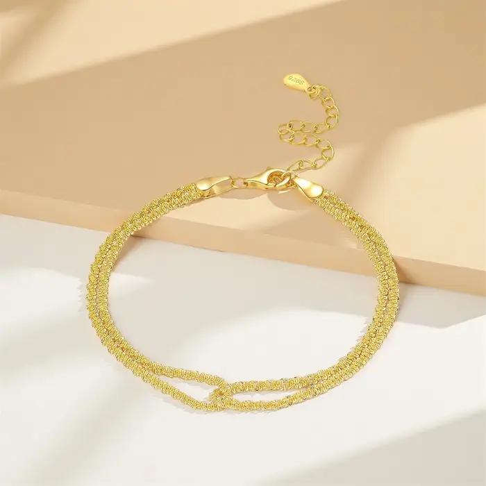PANPOKI S925 Bracelet double minimaliste en argent sterling pour femme