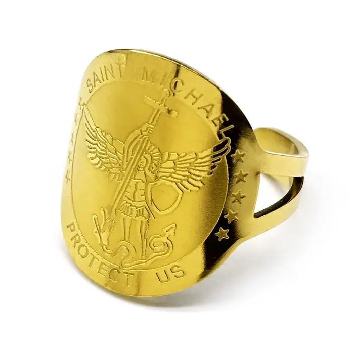 Saint Michael nous protéger anneaux pour femmes hommes acier inoxydable or argent couleur religieux amulette bague bijoux cadeau anillo