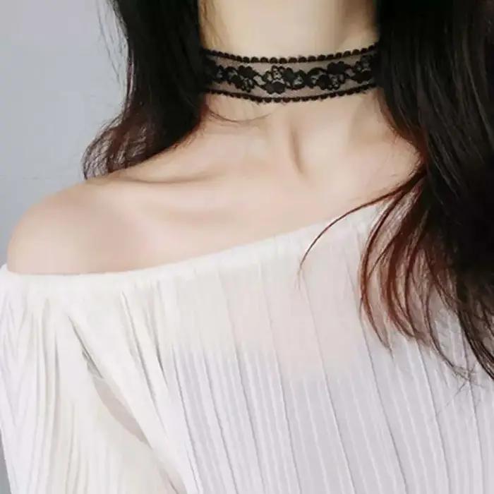 Punk Sexy dentelle fleur collier pour femmes filles Vintage noir blanc