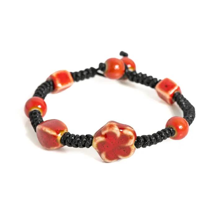 Bracelet en Céramique avec Nministériels d Floral Rouge Fait à la Main