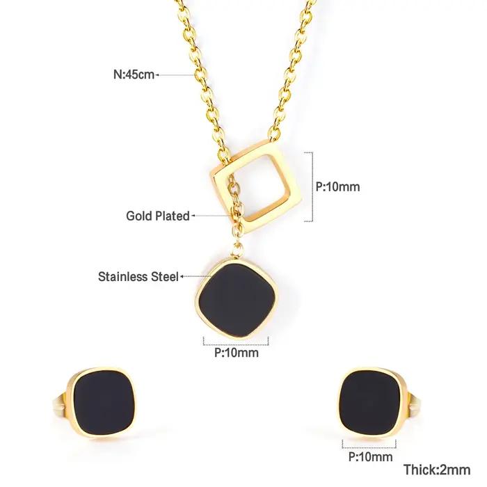 Ensemble de Bijoux Vintage en Acier Inoxydable pour Femme Collier Boucles d'Oreilles Coquillage Document Noir Géométrie Dorée Mode Occasions Spéciales
