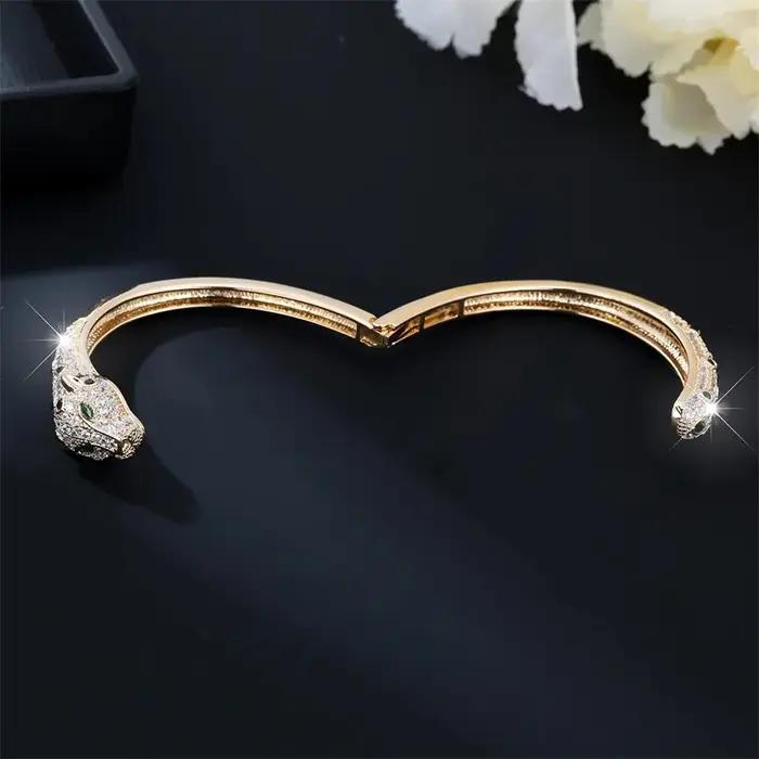 Bracelet en cristal léopard pavé de strass bracelet ouvert en forme de panthère pour femmes bijoux de fête tracker d'humeur occasion spéciale