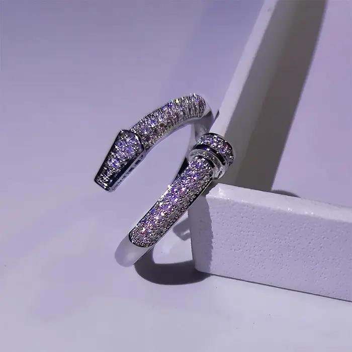 Bague classique en Zircon blanc pour ouverture d'ongles, en argent 925, bijoux de fiançailles, de fê