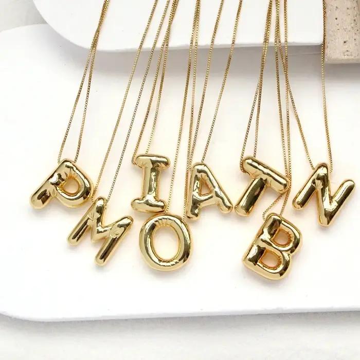 LATS – collier avec pendentif en métal plaqué or, gros ballon Alphabet, bulle, lettre initiale, pour