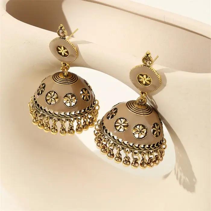 1 paire de boucles d'oreilles bohèmes à clochettes – Breloques de style antique avec accents en émail brillant