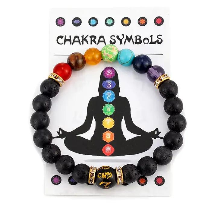 Bracelet 7 chakras avec carte de signification pour hommes et femmes