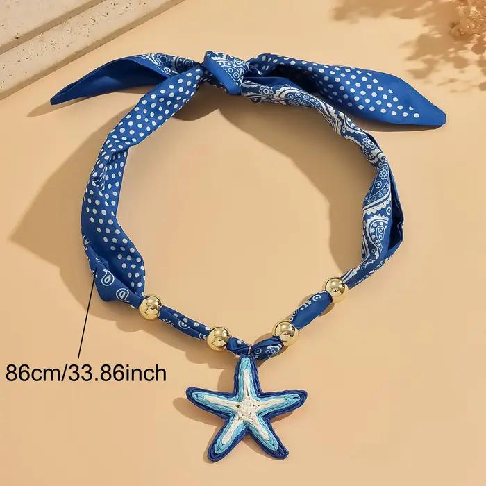 Collier ras du cou bandana bleu bohème pour femme
