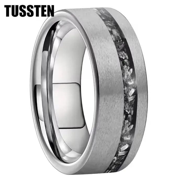 TUSSTEN Bague de mariage pour homme et femme 6/8 mm avec fragments de météorite incrustés dans la ra