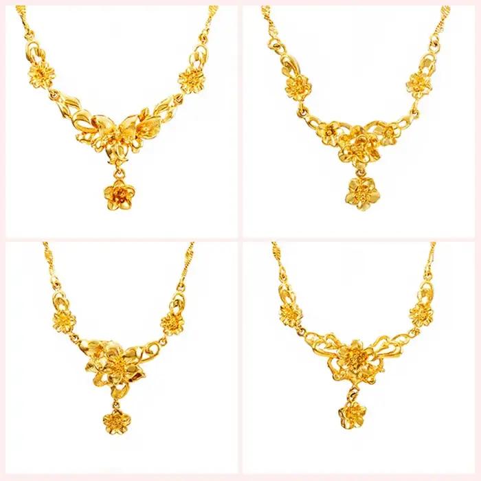 Colliers ras du cou avec pendentif multi-fleurs plaqué or jaune pour femmes