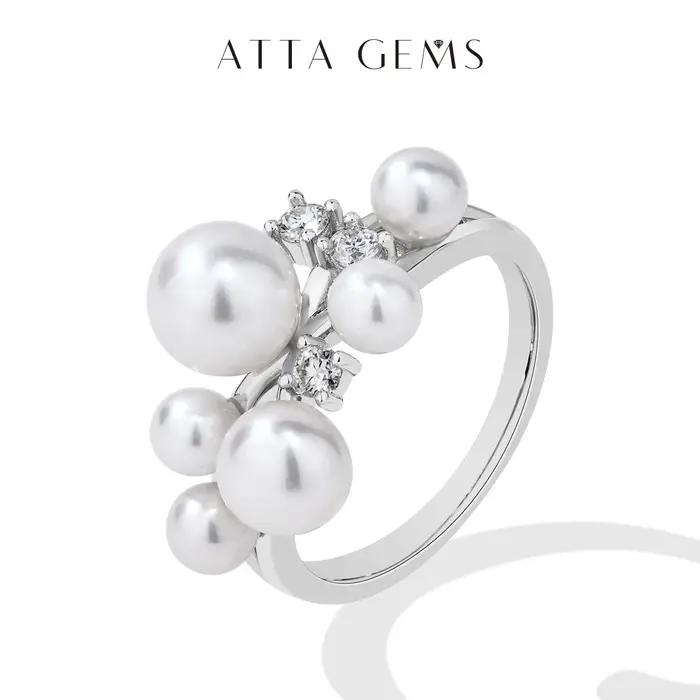 ATTAGEMS perle Moissanite bague DVVS 100% S925 argent Sterling plaqué avec or 18 carats pour les femmes fiançailles mariée bijoux cadeau de luxe