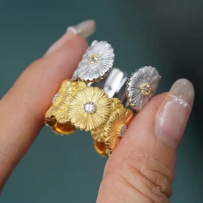 Bague en argent bicolore style toile brossée faite à la main