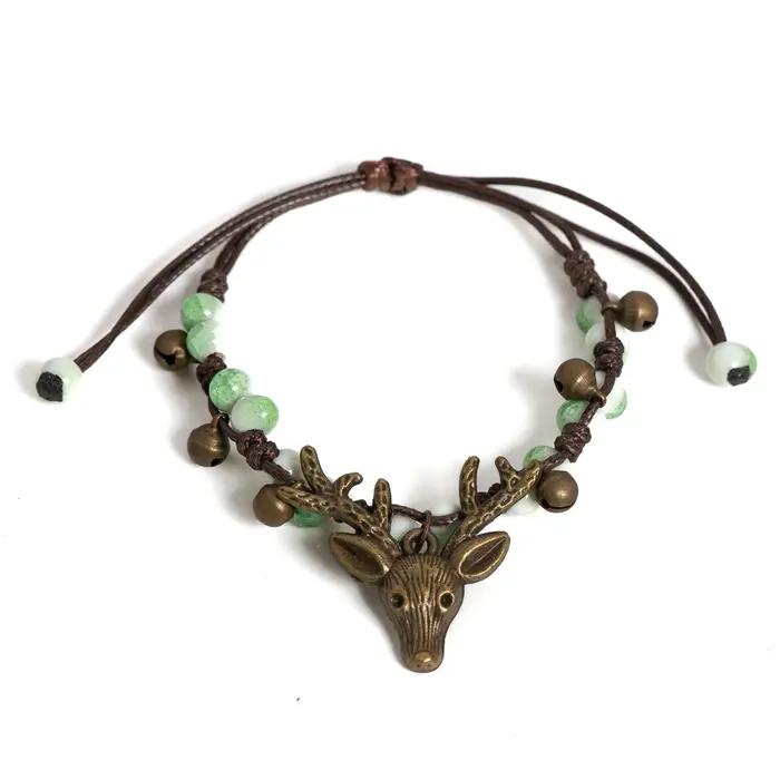 Bracelet réglable en céramique avec tête de cerf craquelée pour femme