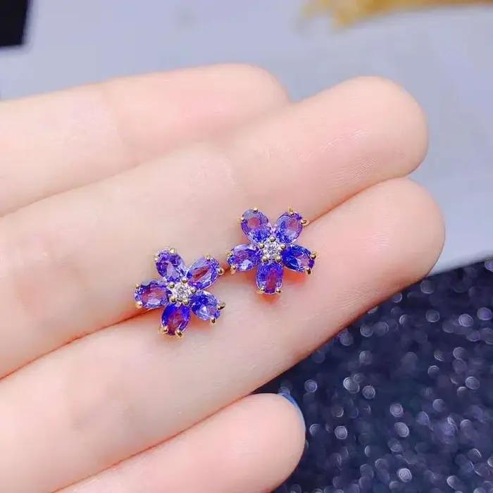 Boucles d'oreilles en Tanzanite naturelle pour femmes