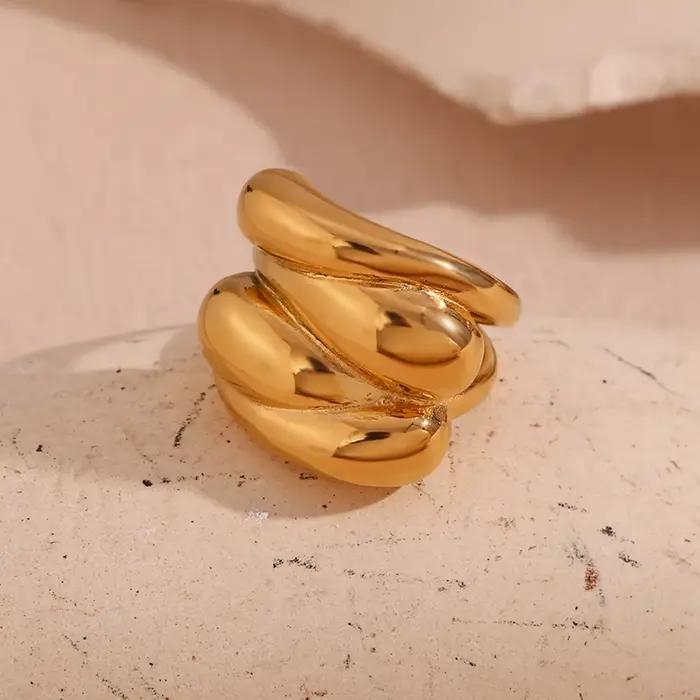 Bague à empreintes digitales en acier inoxydable 316L avec revêtement plaqué or 18 carats pour femmes pour célébrer les événements spéciaux et les occasions importantes