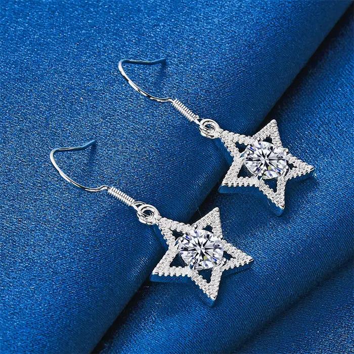 Boucles d'oreilles élégantes en argent sterling 925 avec zircon étoile de luxe pour femmes, cadeau de fête tendance, accessoires de mariage