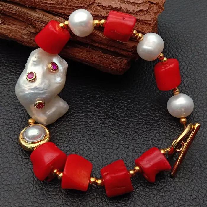 Bracelet perle de culture blanche rouge