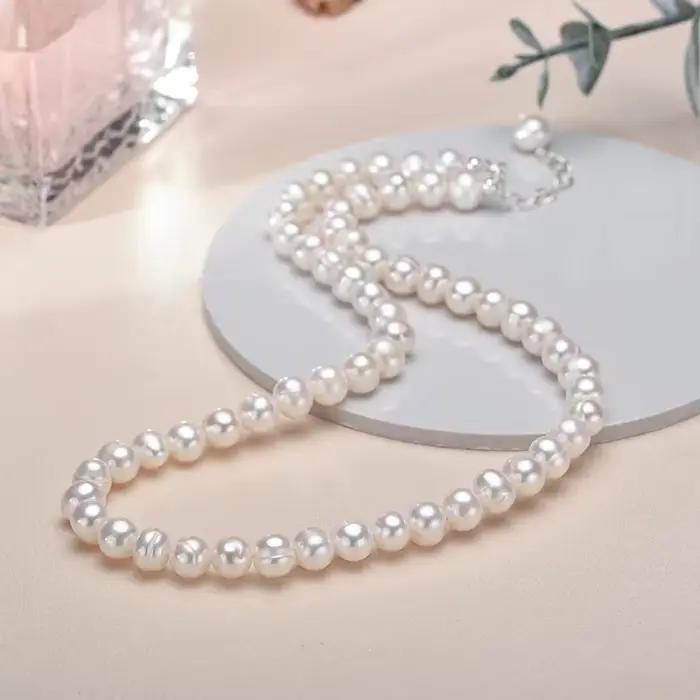 Collier de perles de culture d'eau douce 6-7mm pour femmes