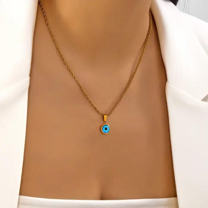 Collier mauvais œil bleu turc en acier inoxydable pour femmes