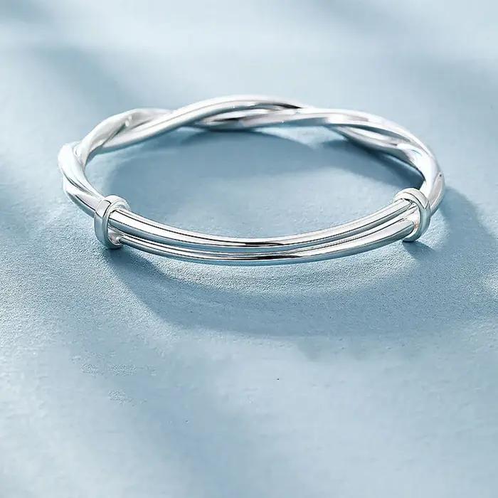 Bracelets en Argent Sterling 925 pour Femmes Motifs Géométriques Taille Réglable Occasions Spéciales Fiançailles Mariage