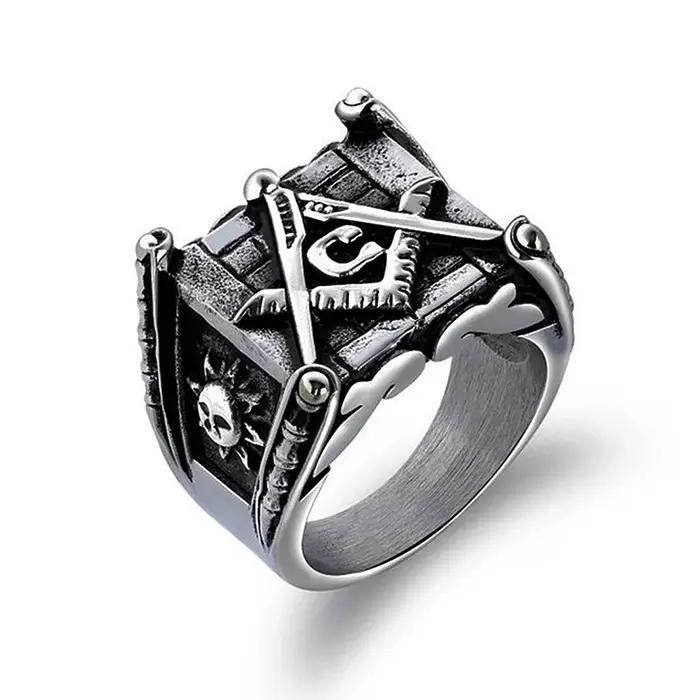 Bague avec lettres maçonniques Vintage pour hommes, classique, timbre de lune et soleil, bague de motard en acier inoxydable, amulette Punk, bijoux cadeau, vente en gros