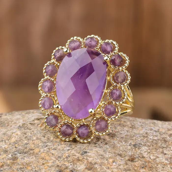 Bague en cristal naturel, bague en amazonite, bagues bohèmes plaquées or, design vintage unique, acc