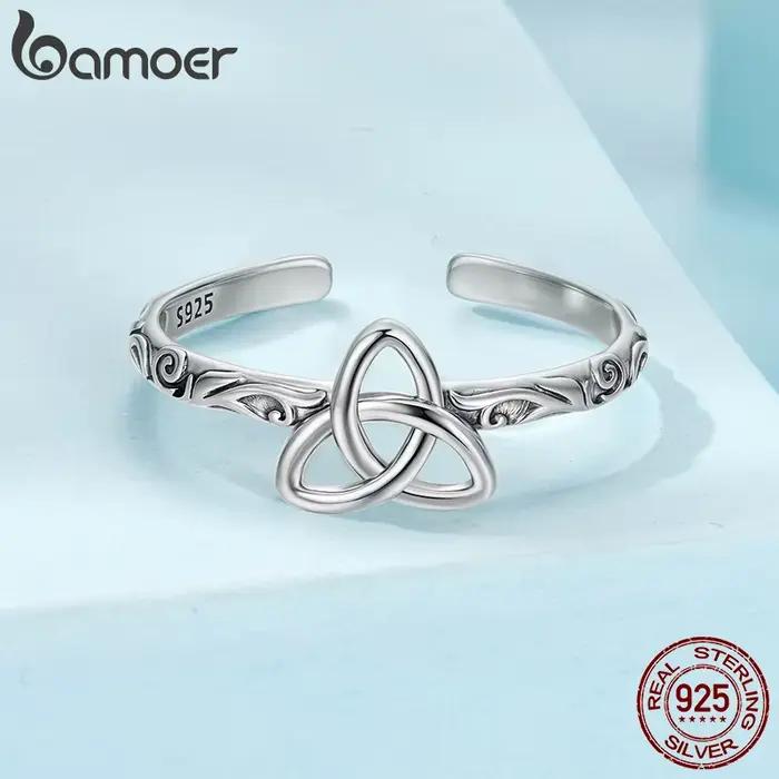 BAMOER 925 en argent Sterling en relief Vintage motif celtique bague pour les femmes Simple